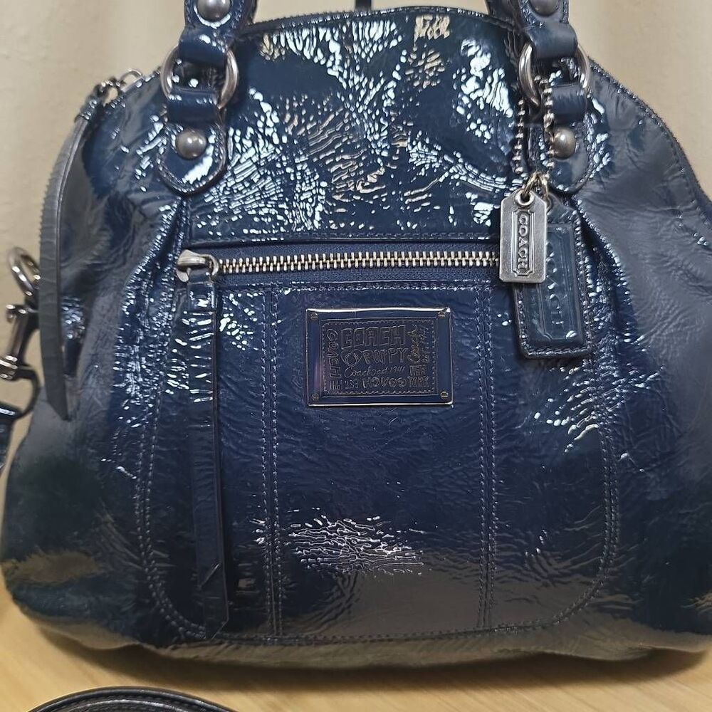Coach Poppy Highlight Patent Leather Satchel & Wallet | Midnight Blue | Crossbod - Picture 3 of 16